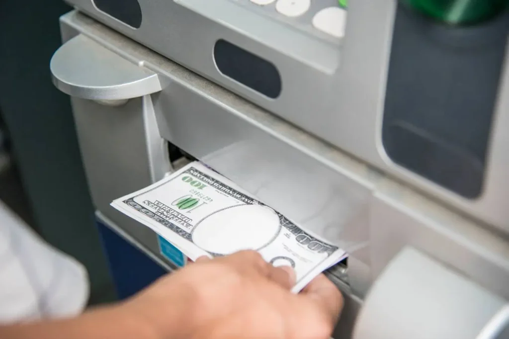 ATM card transaction at cash machine