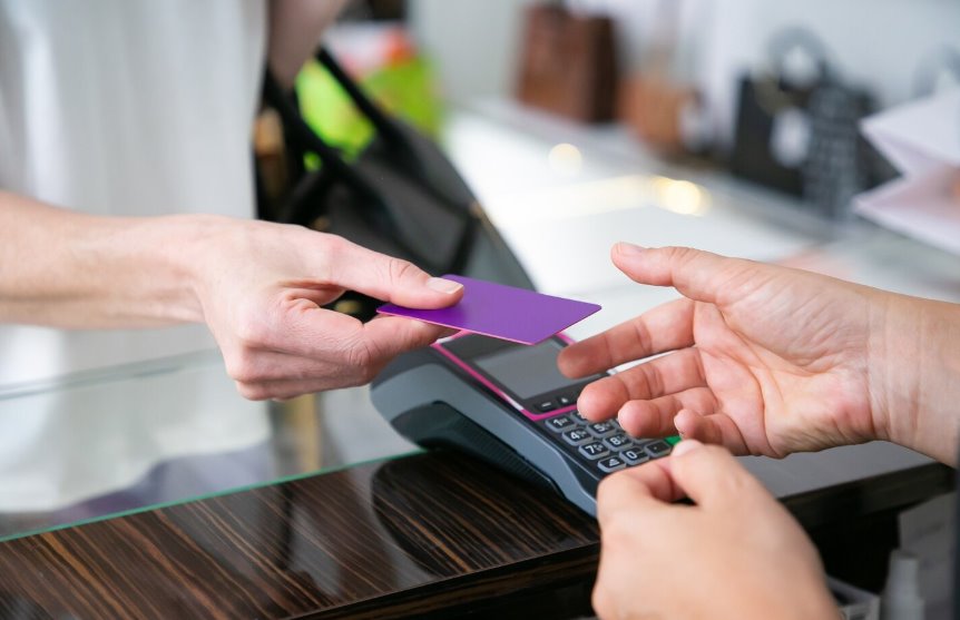 Credit card payment processed through modern terminal