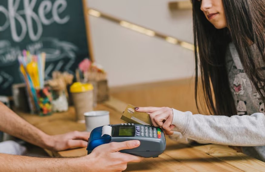 Customer making secure card payment through terminal