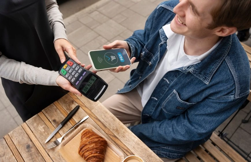 Customer making mobile card payment